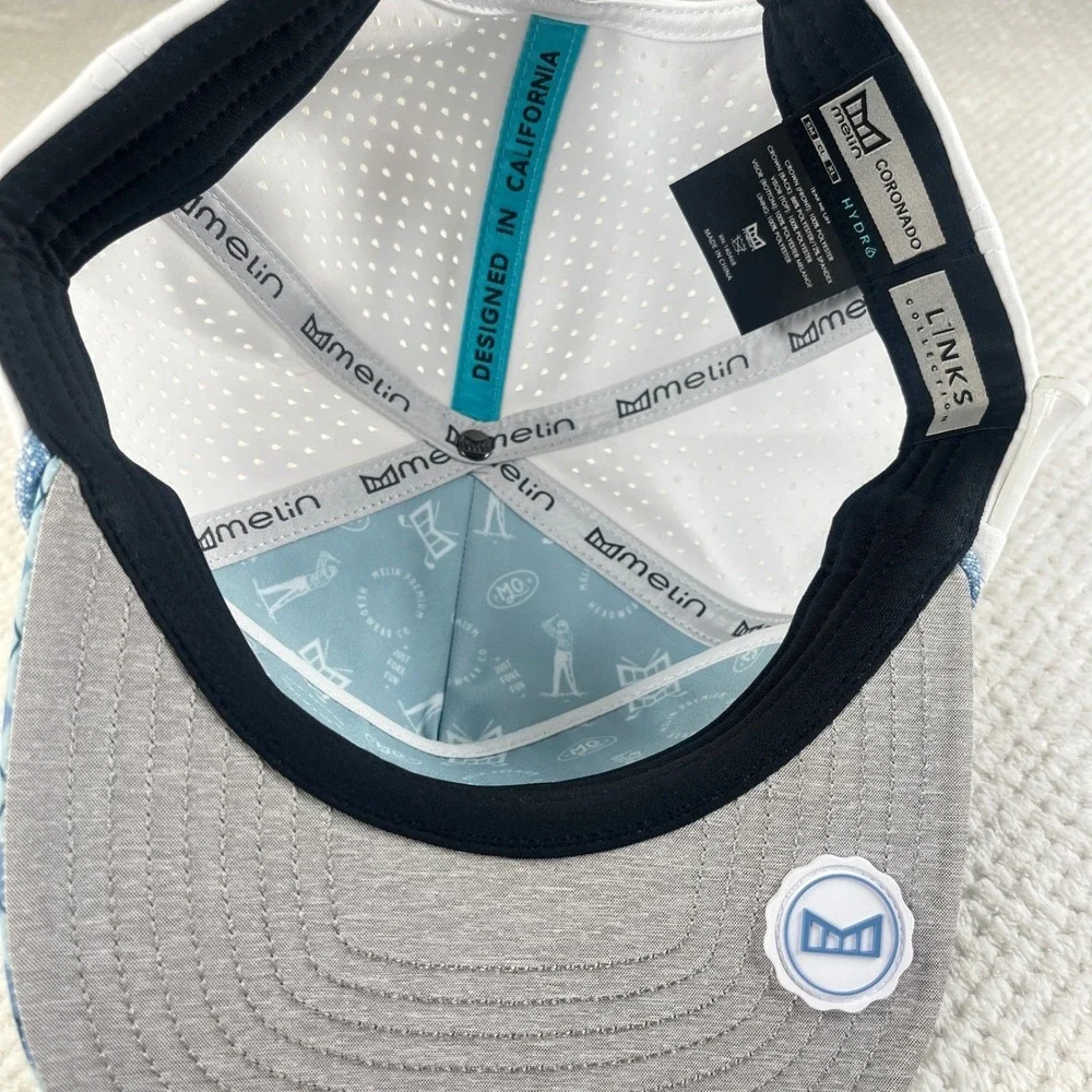 Melin Coronado Hydro Links Collection Golf Hat Blue Argyle White Snapback CL